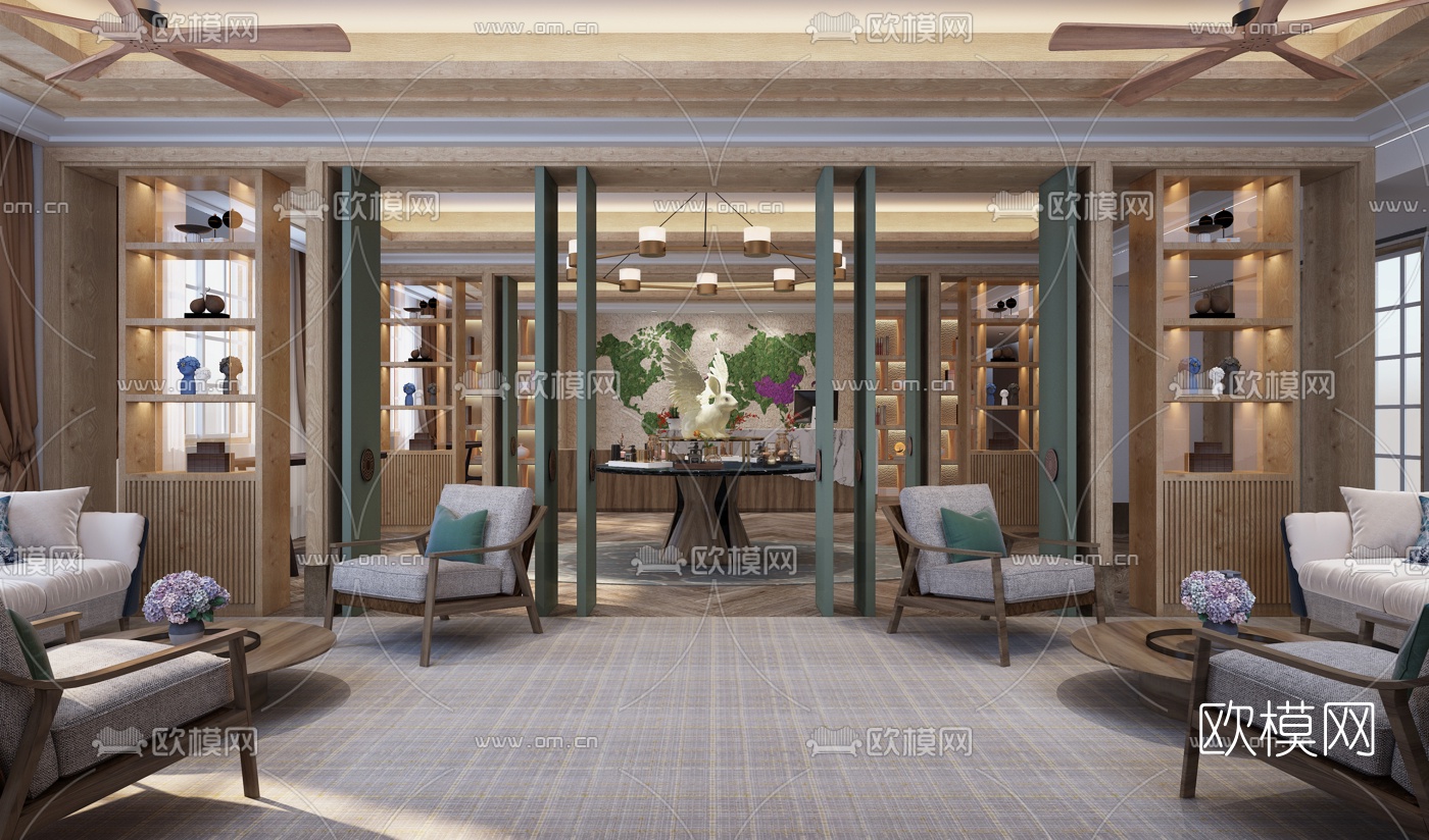 自然风民宿客房3d模型下载（渲染图3）