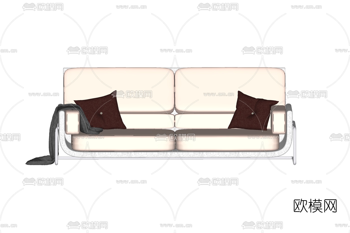 现代布艺双人沙发免费su模型下载