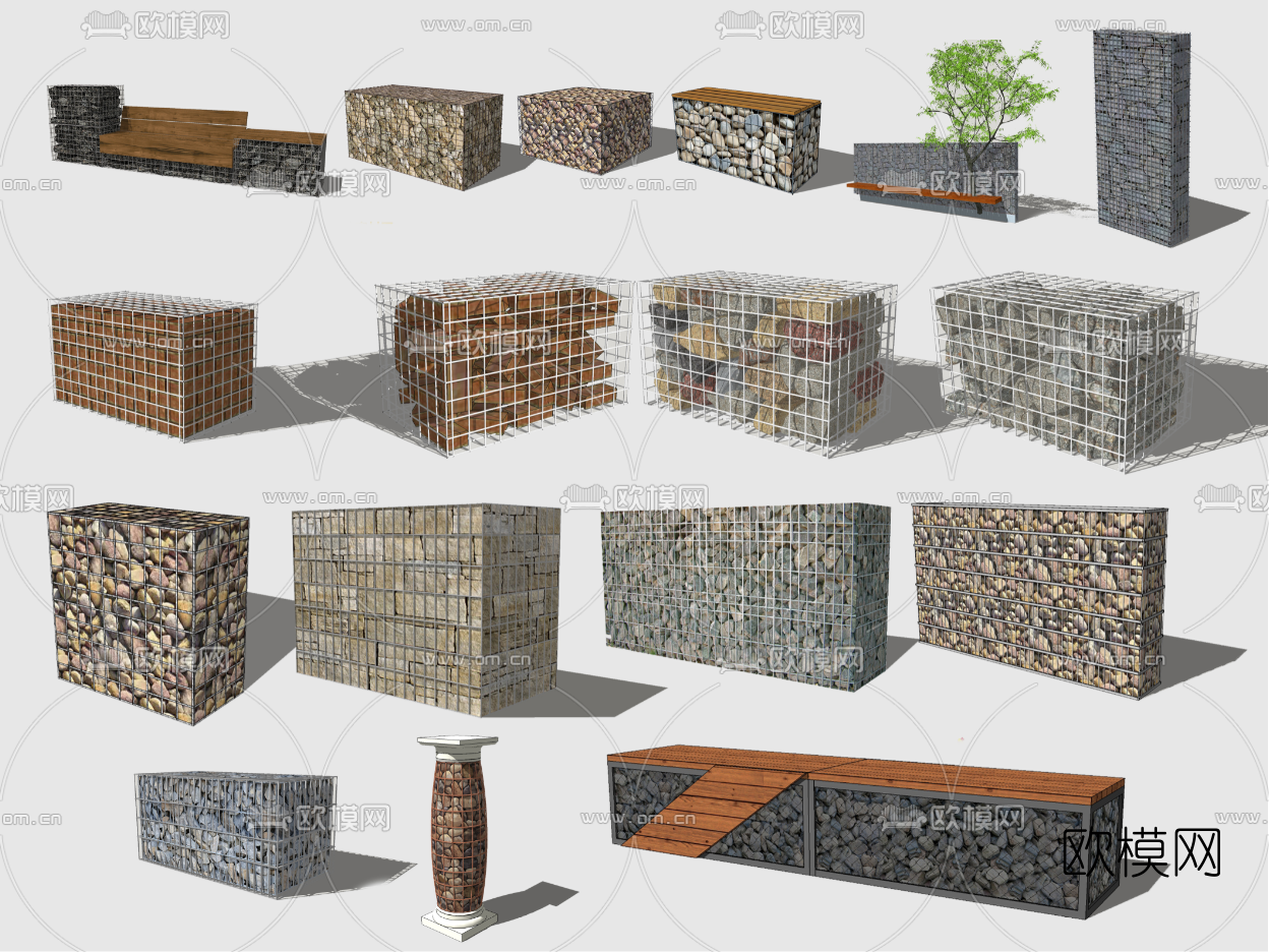 自然风石头围墙su模型下载