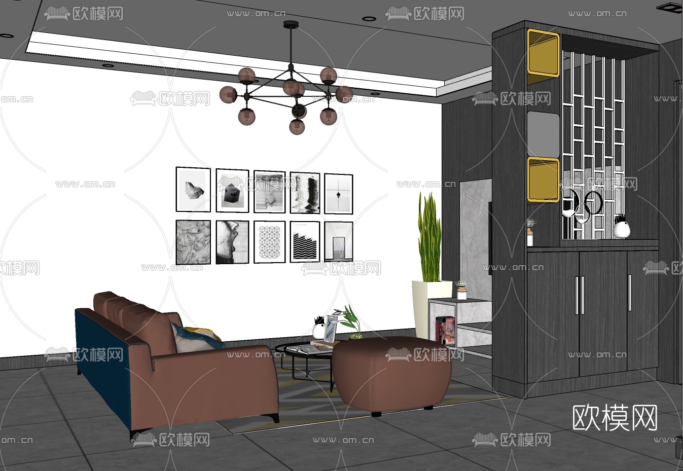 北欧公寓客厅su模型下载（渲染图1）