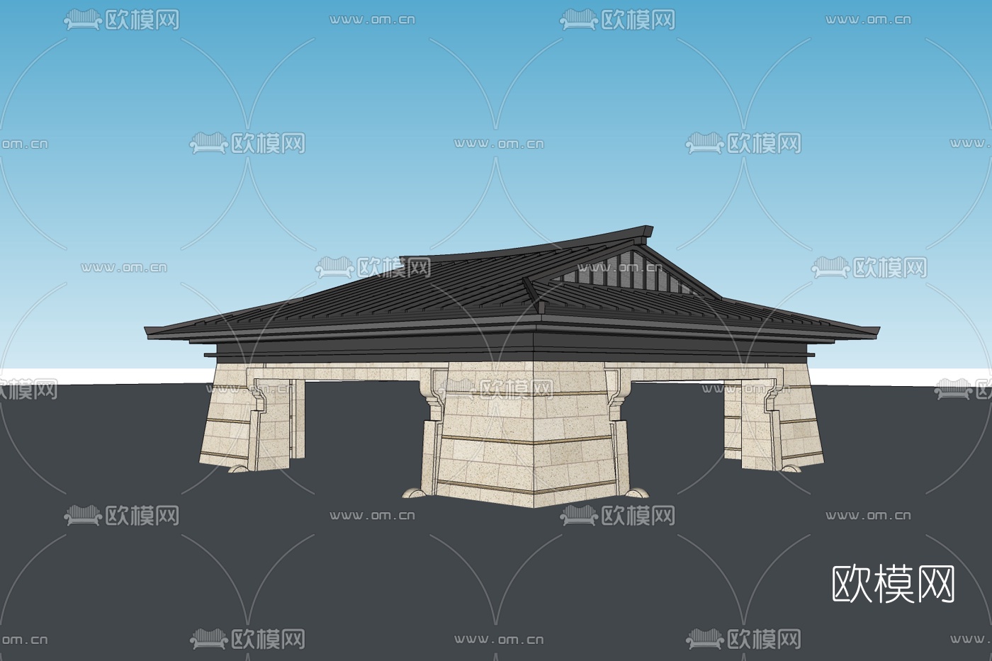 中式廊架凉亭免费su模型下载
