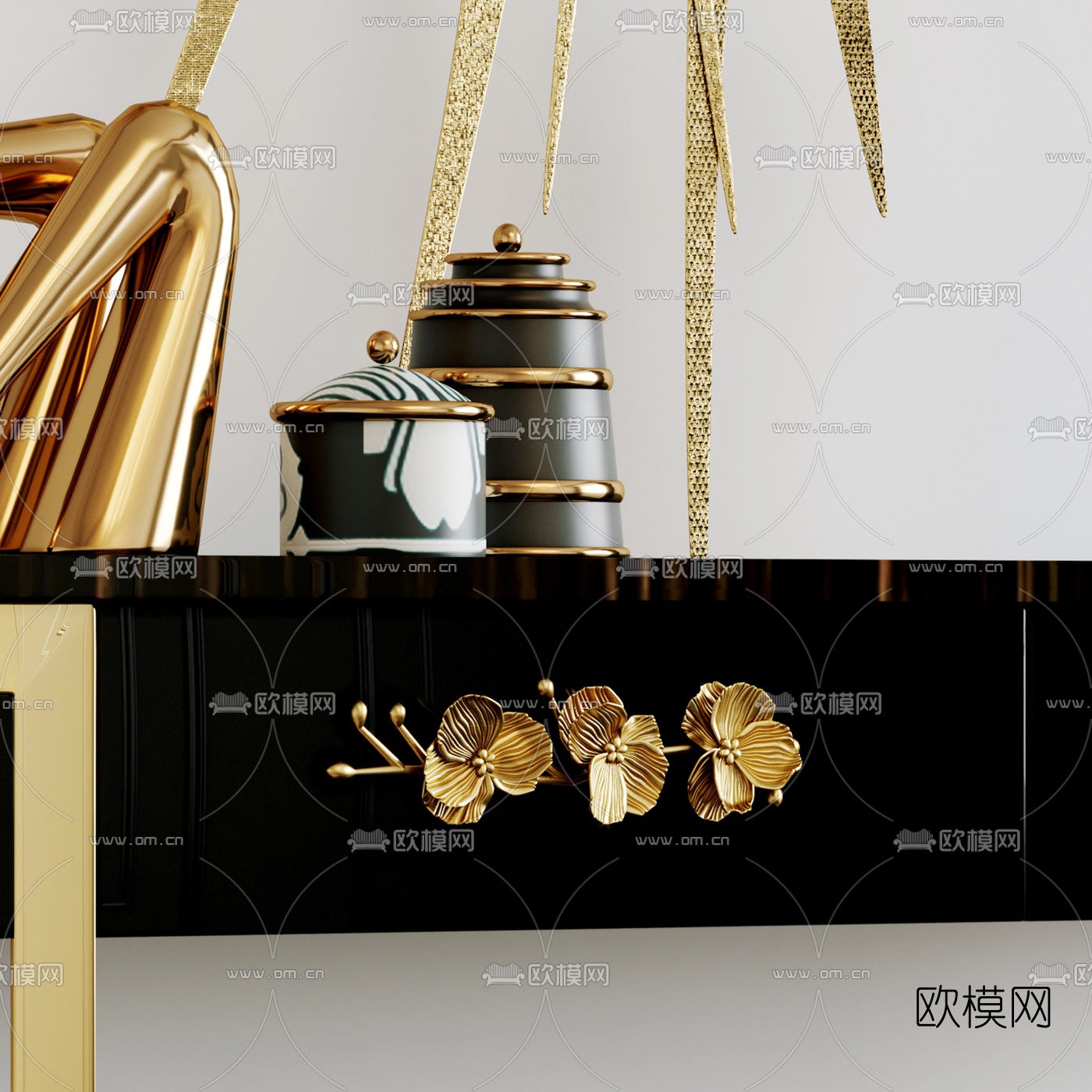 现代轻奢梳妆台3d模型下载（渲染图1）