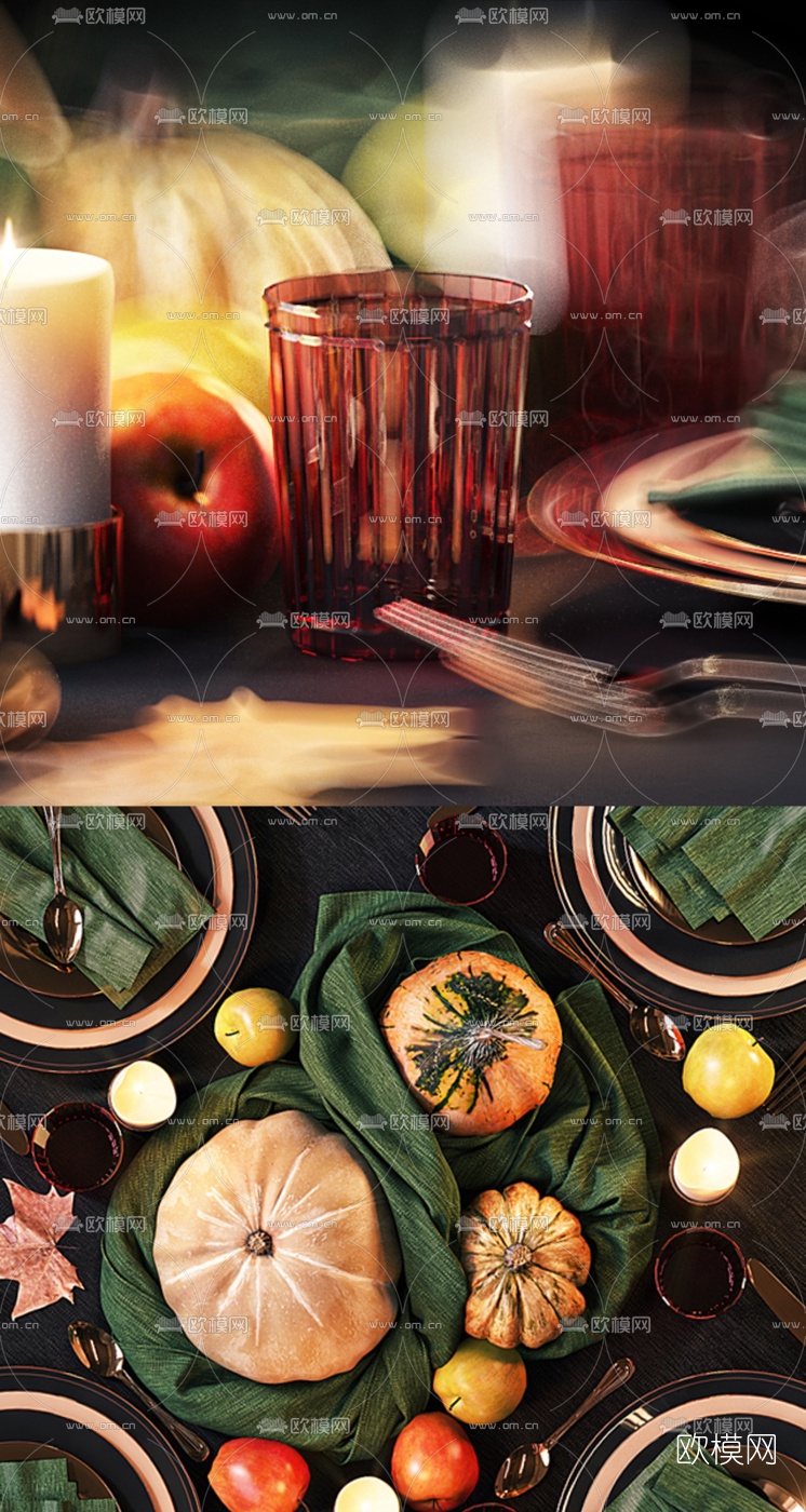 美式食物刀叉餐具3d模型下载（渲染图3）