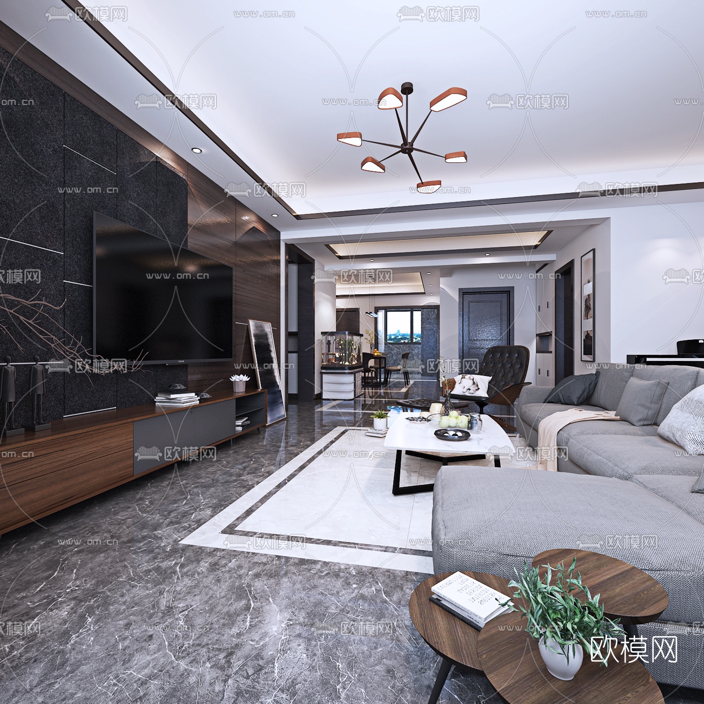 新中式客厅餐厅免费3d模型