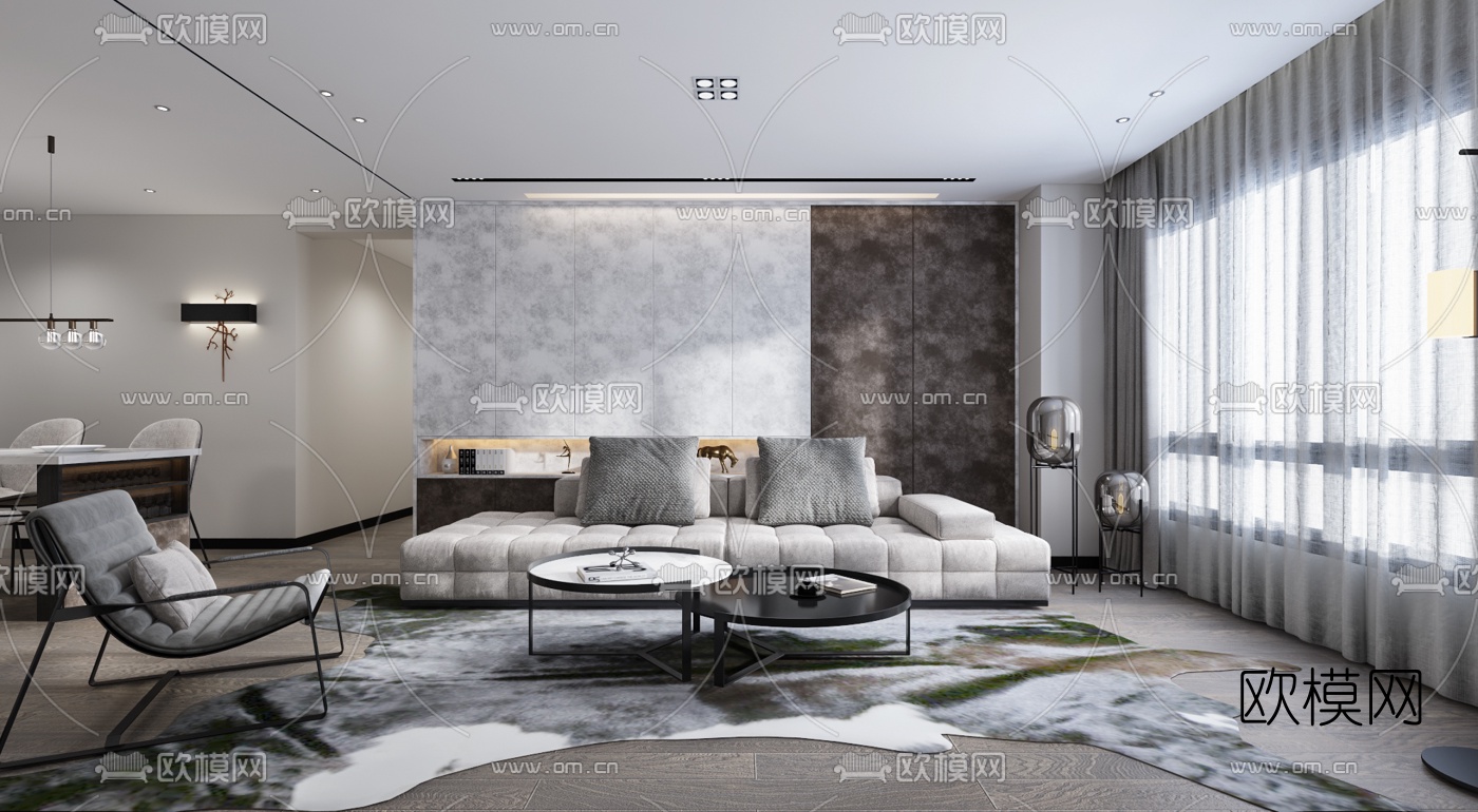 现代客厅餐厅3d模型