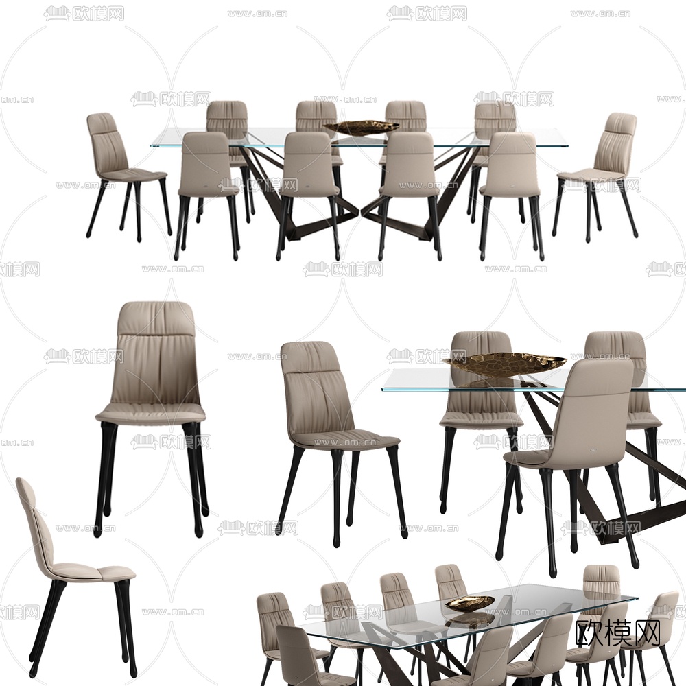 现代皮革餐桌椅组合3d模型