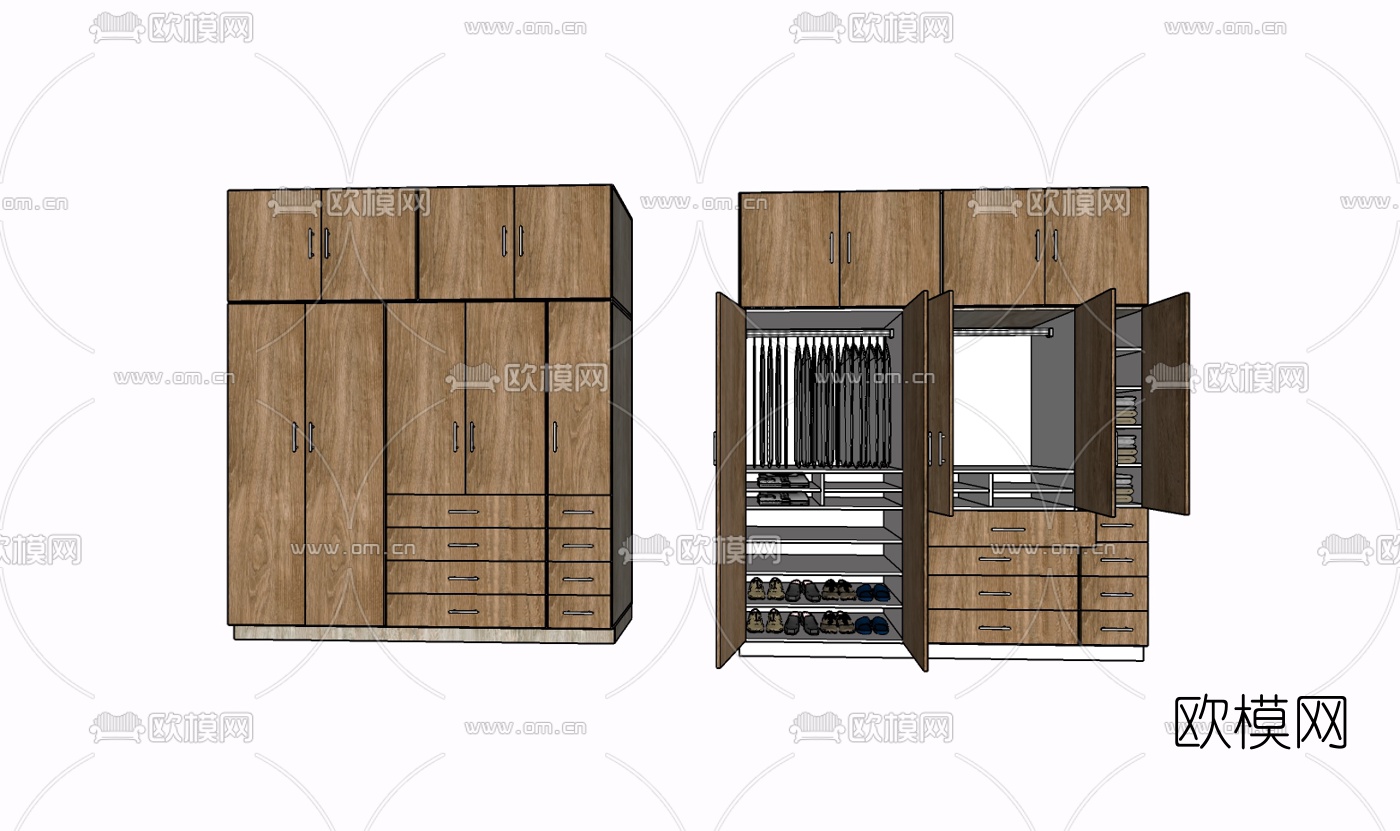 现代实木衣柜免费su模型下载