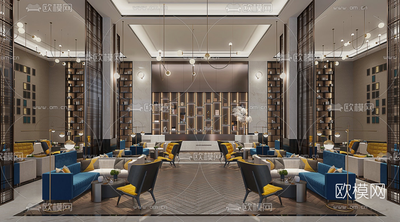 现代轻奢售楼处洽谈区3d模型下载