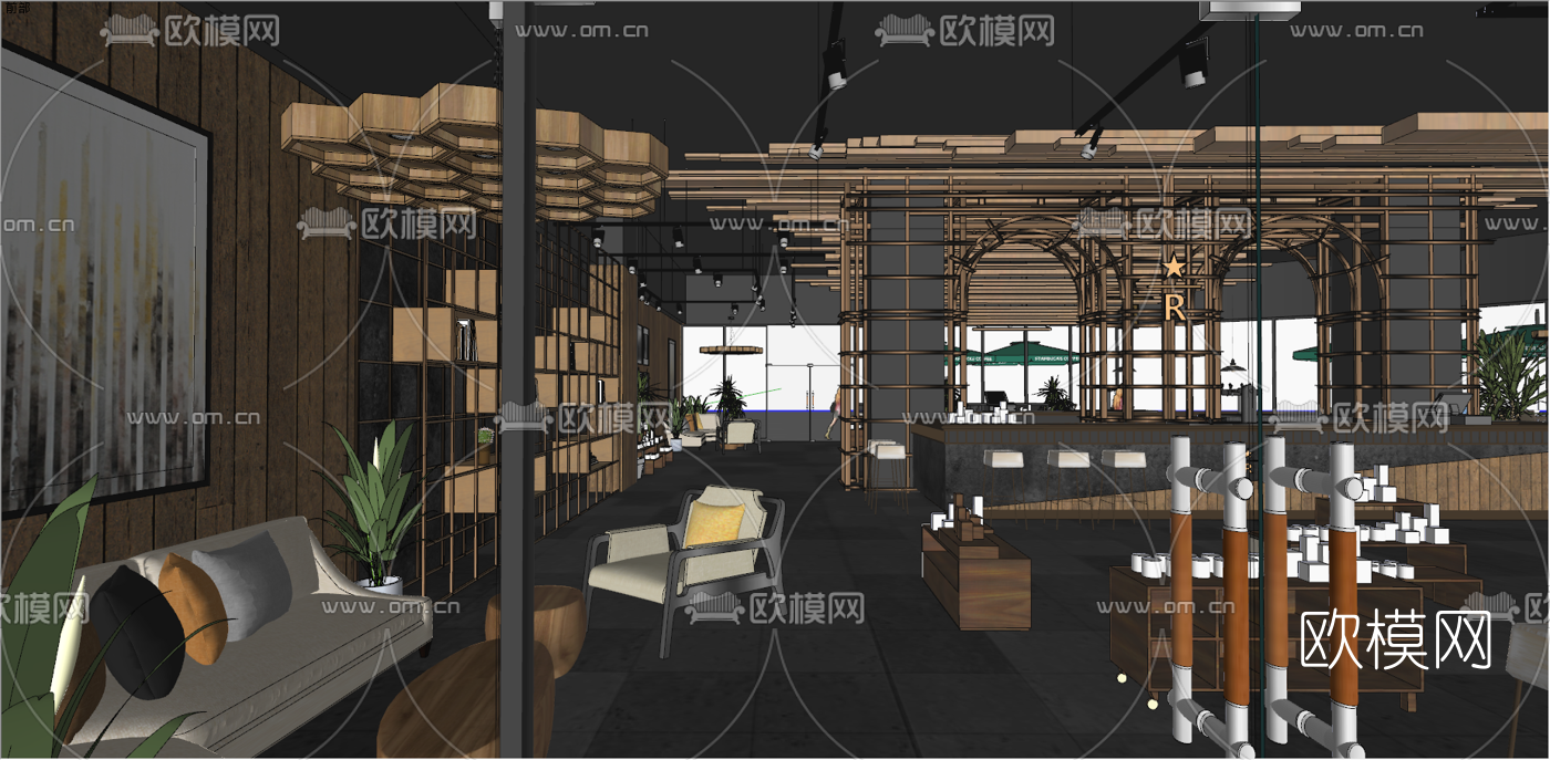 现代星巴克咖啡厅su模型