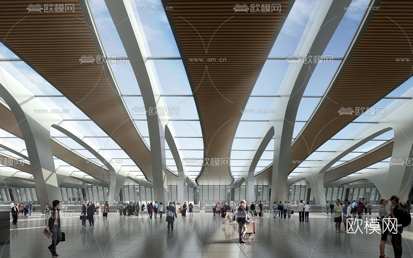 现代高铁站候车大厅3d模型下载