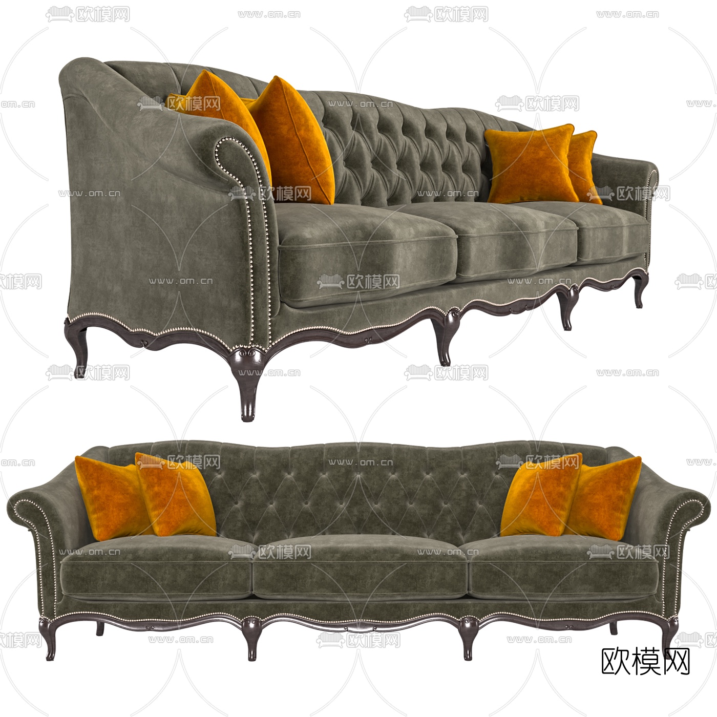 简欧布艺双人沙发3d模型下载