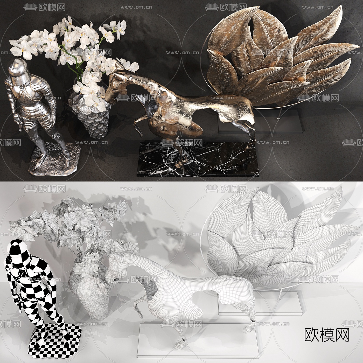 欧式铁艺战士金属马摆件3d模型