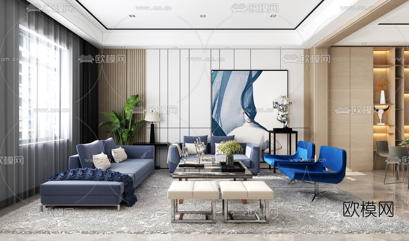 现代客厅沙发组合3d模型