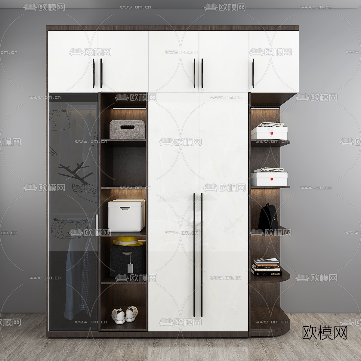 现代实木衣柜组合3d模型