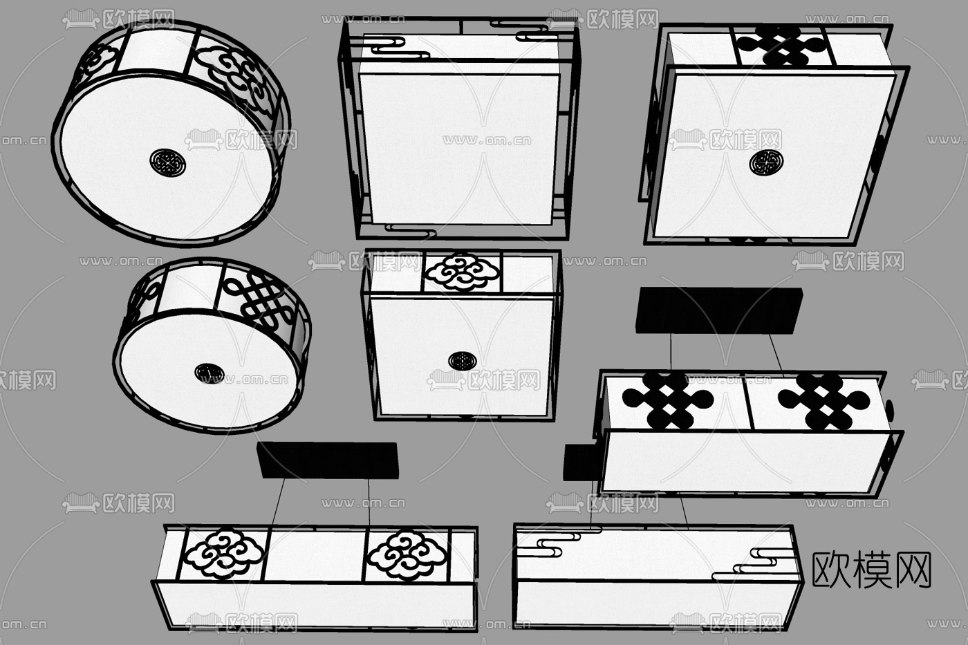 新中式吊灯免费su模型下载