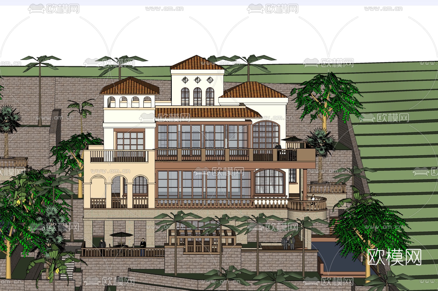 欧式独栋别墅免费su模型下载