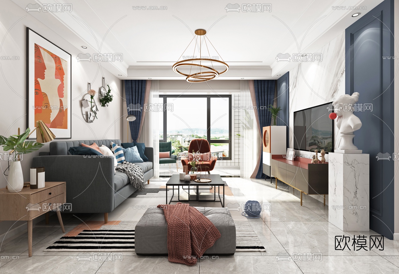 北欧客厅餐厅3d模型下载（渲染图1）