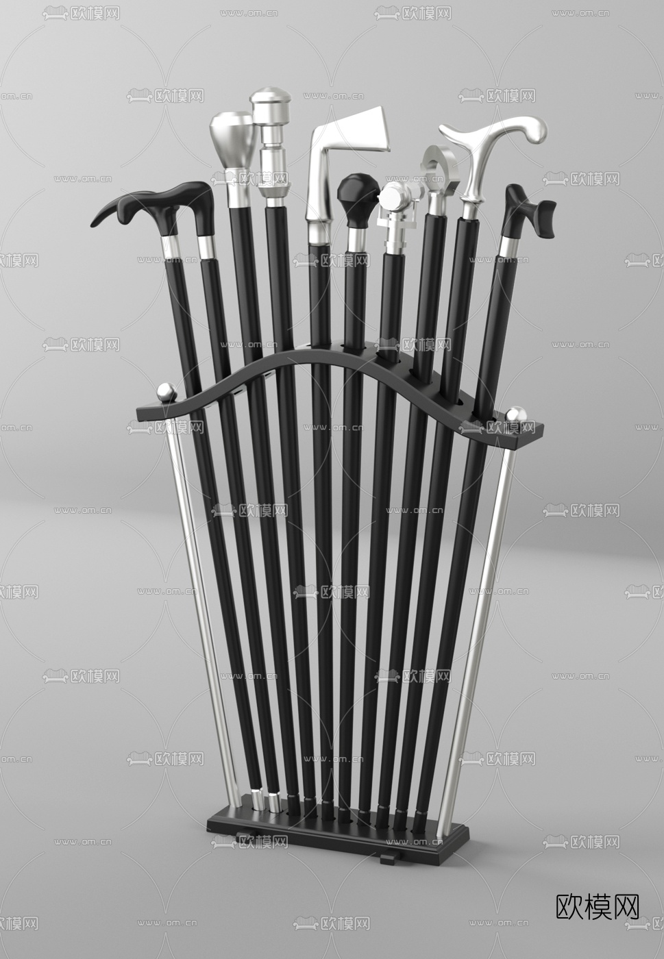 现代金属拐杖3d模型下载