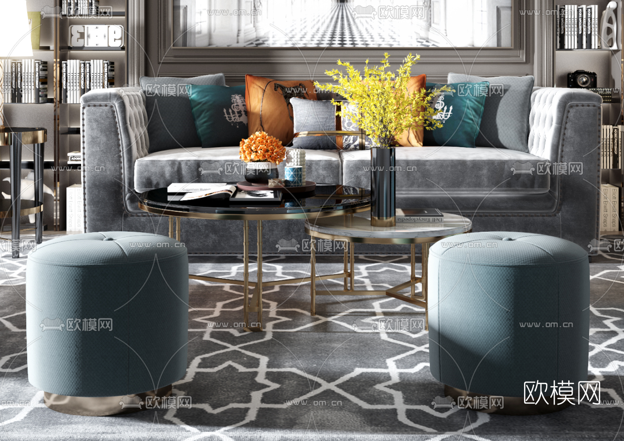 后现代客厅沙发组合3d模型下载（渲染图2）
