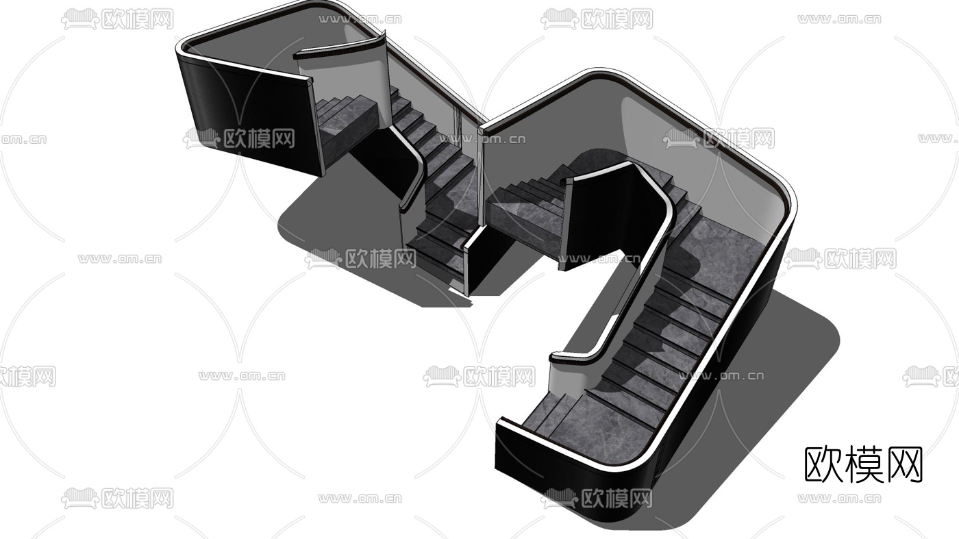 现代黑色旋转楼梯su模型下载（渲染图3）