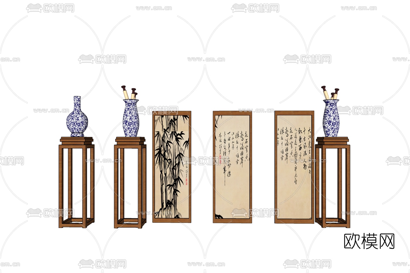 中式陶瓷摆件免费su模型下载