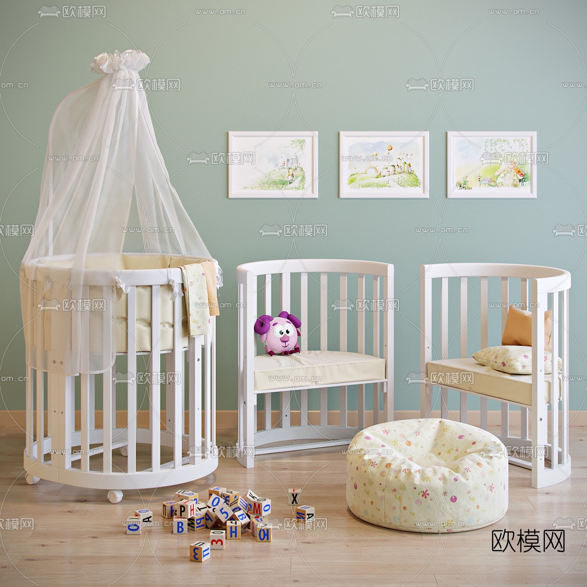 北欧婴儿床单椅3d模型下载