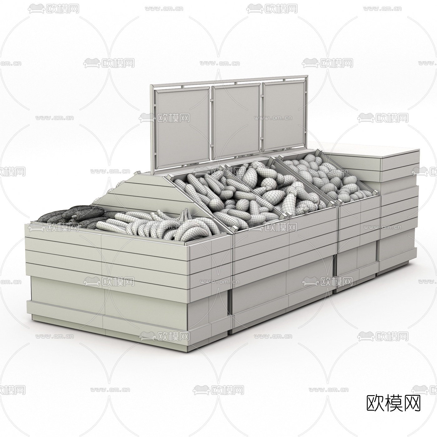 现代原木蔬果货柜3d模型