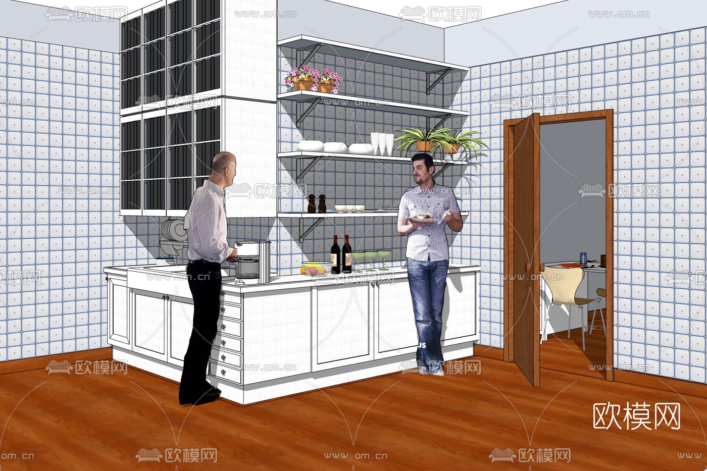 简欧厨房免费su模型下载