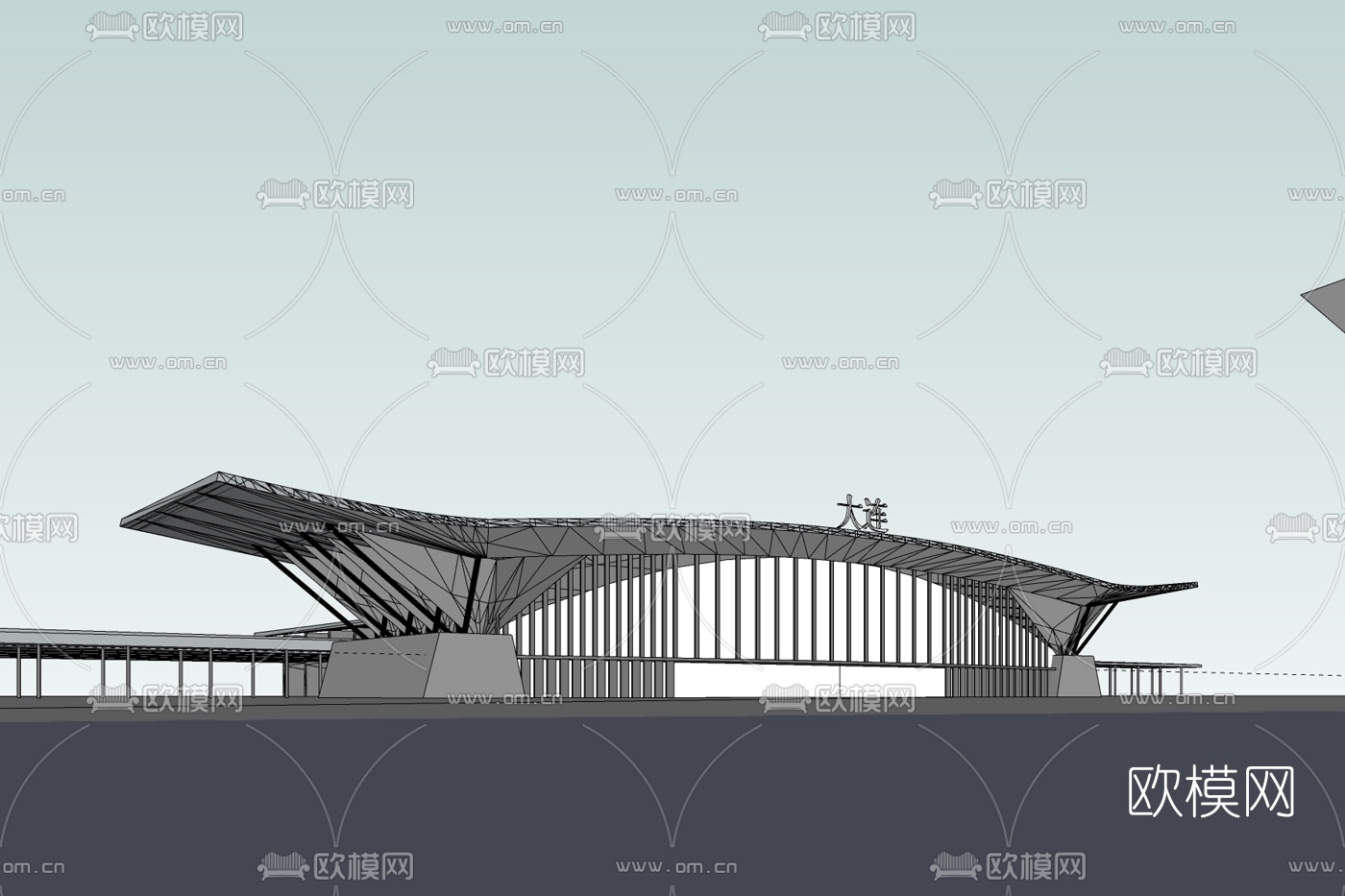 现代高铁站外观免费su模型下载