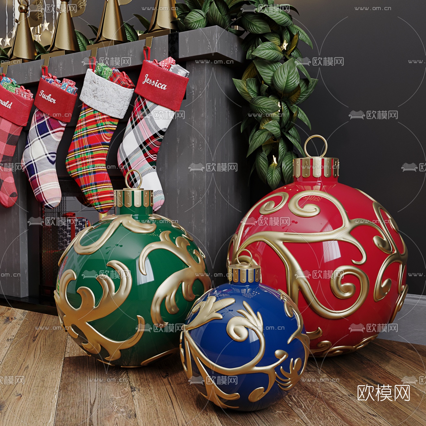 北欧圣诞壁炉3d模型下载（渲染图5）