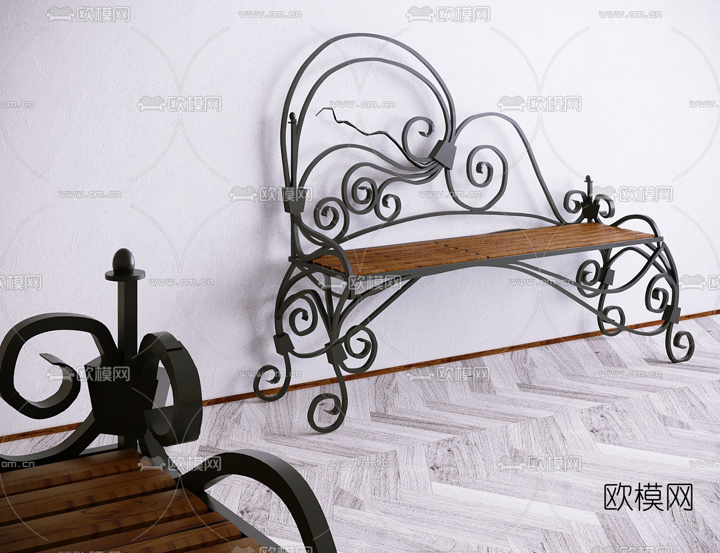 欧式铁艺户外椅3d模型下载