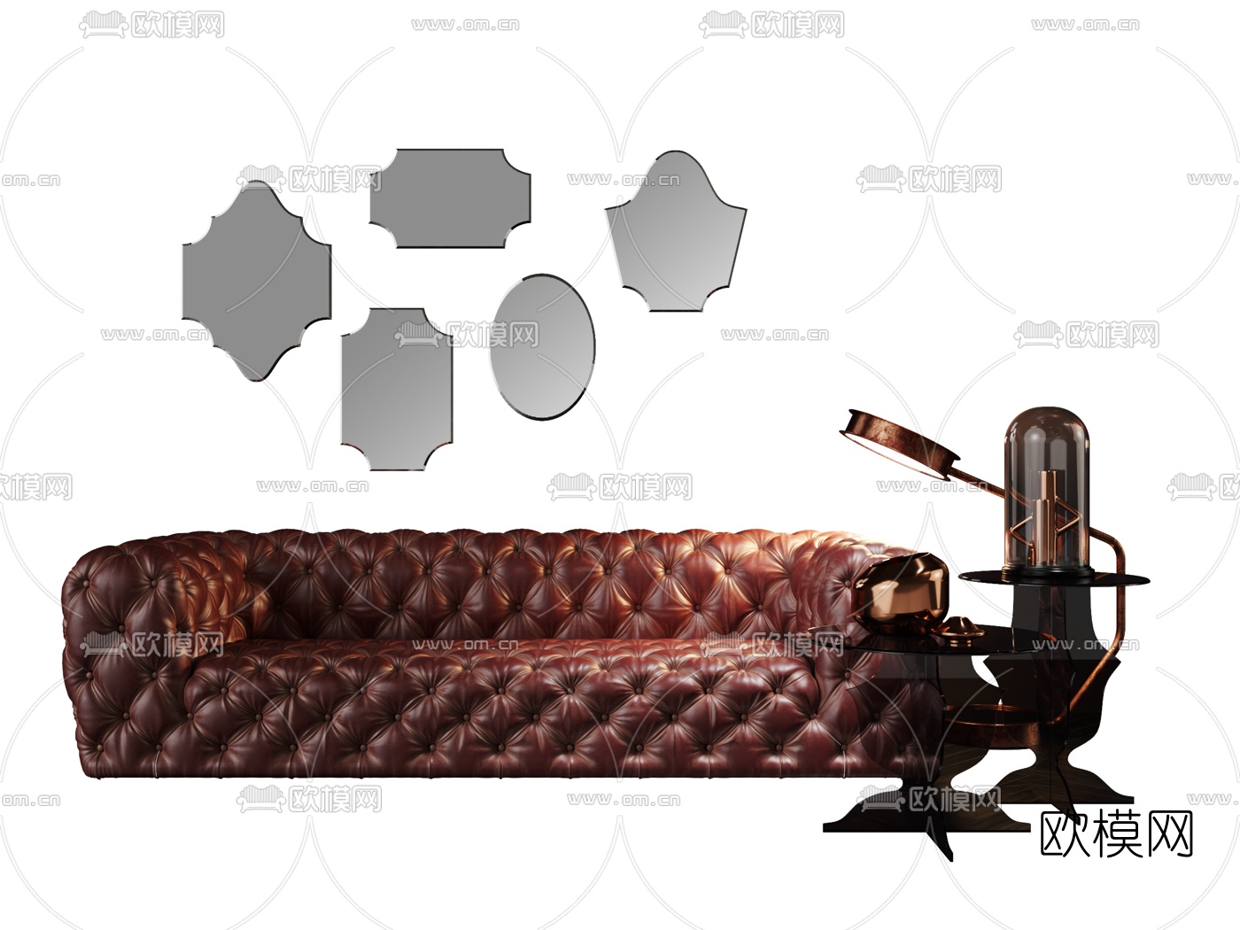 美式皮革双人沙发3d模型下载
