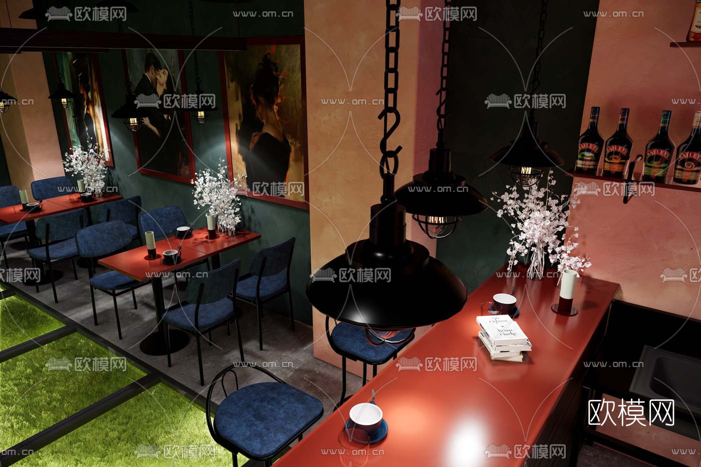 现代简约咖啡厅su模型下载（渲染图4）