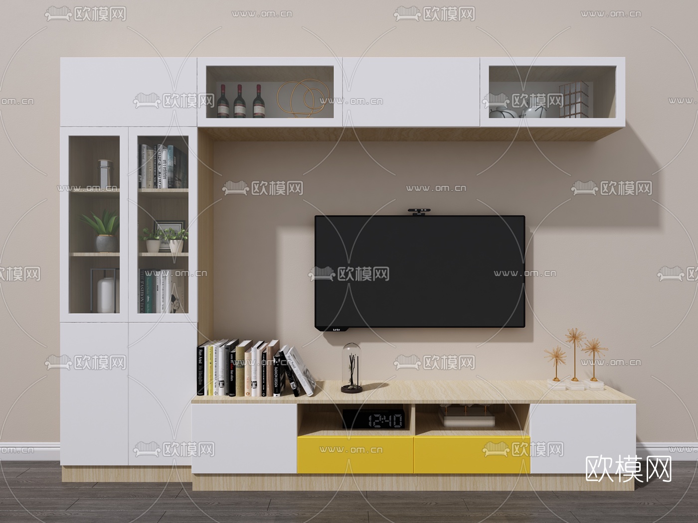 北欧实木组合式电视柜3d模型下载（渲染图4）