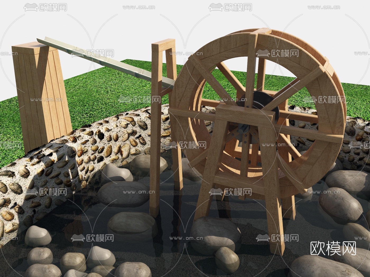 现代假山水车园艺小品3d模型下载（渲染图2）