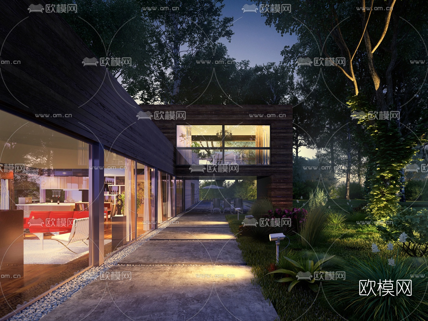 现代别墅景观园林3d模型下载