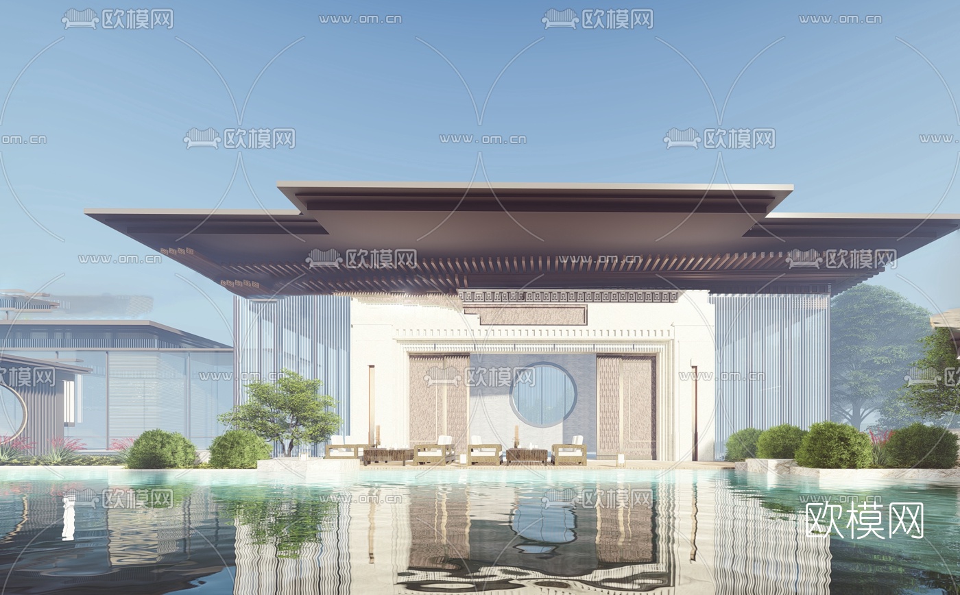 新中式商业会所su模型下载（渲染图1）