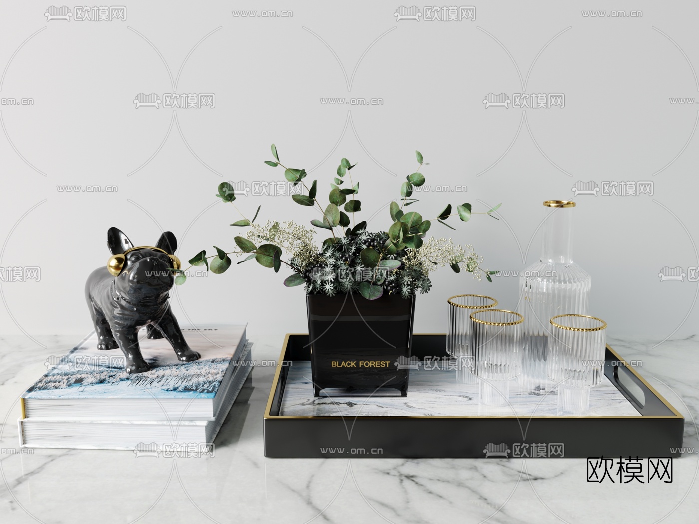 现代盆栽书籍摆件3d模型下载