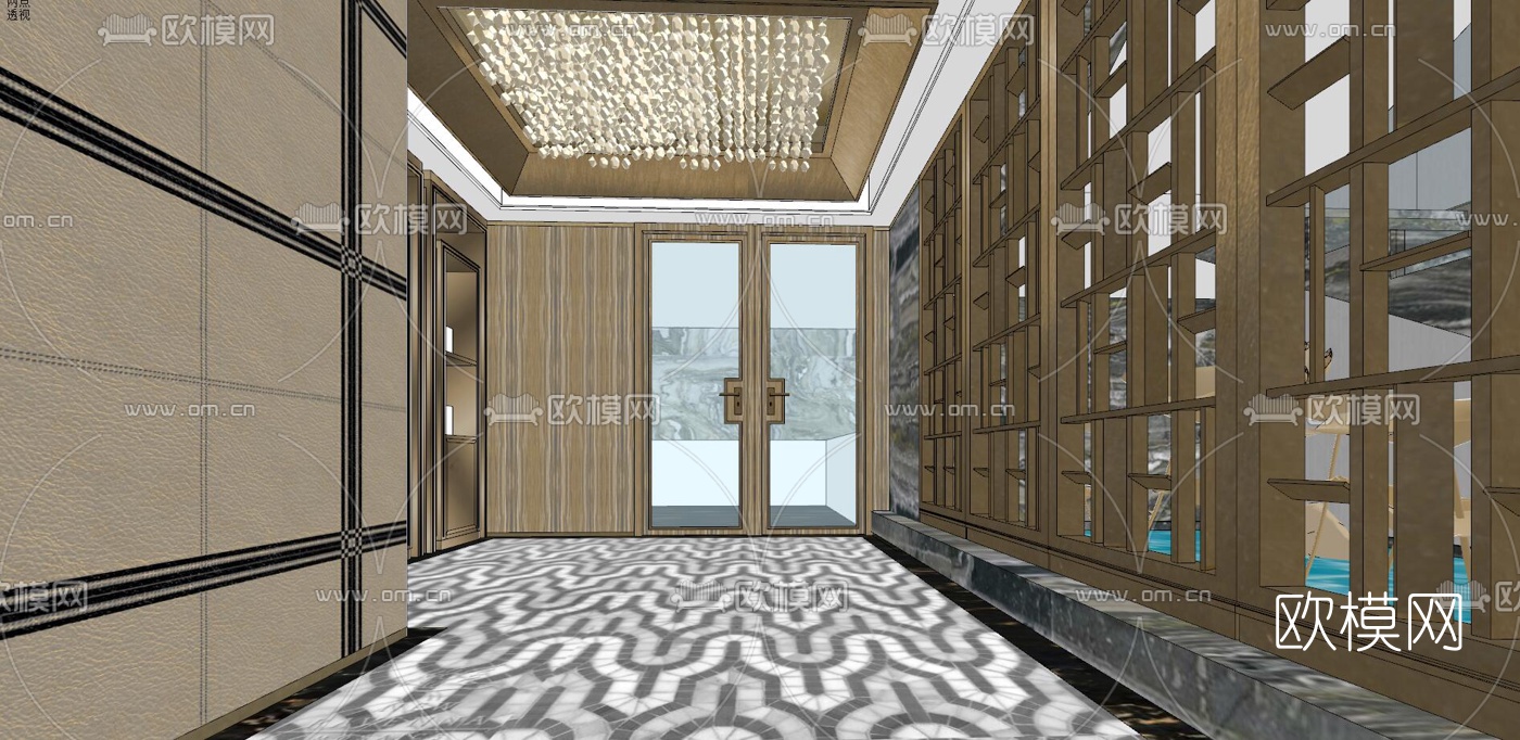 后现代轻奢别墅客厅餐厅su模型下载（渲染图5）