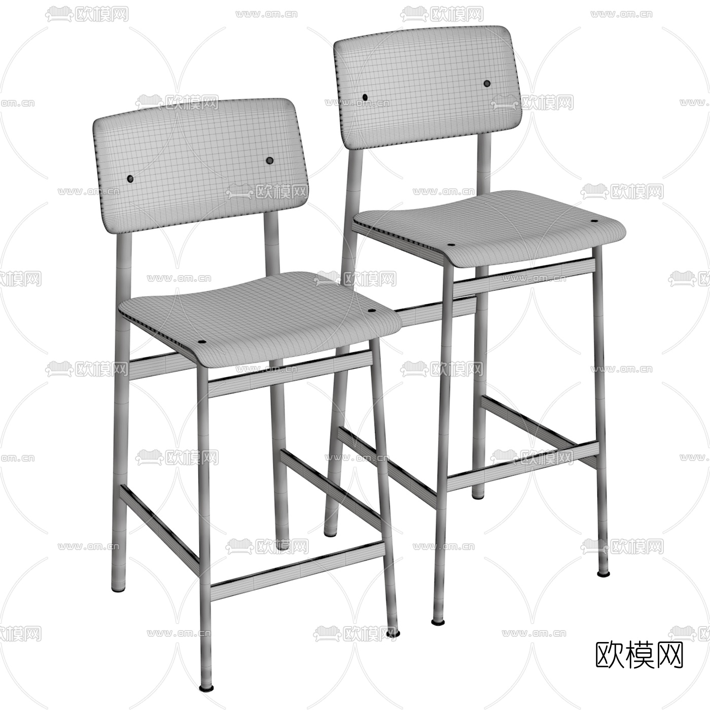 北欧实木吧台椅3d模型下载（渲染图2）