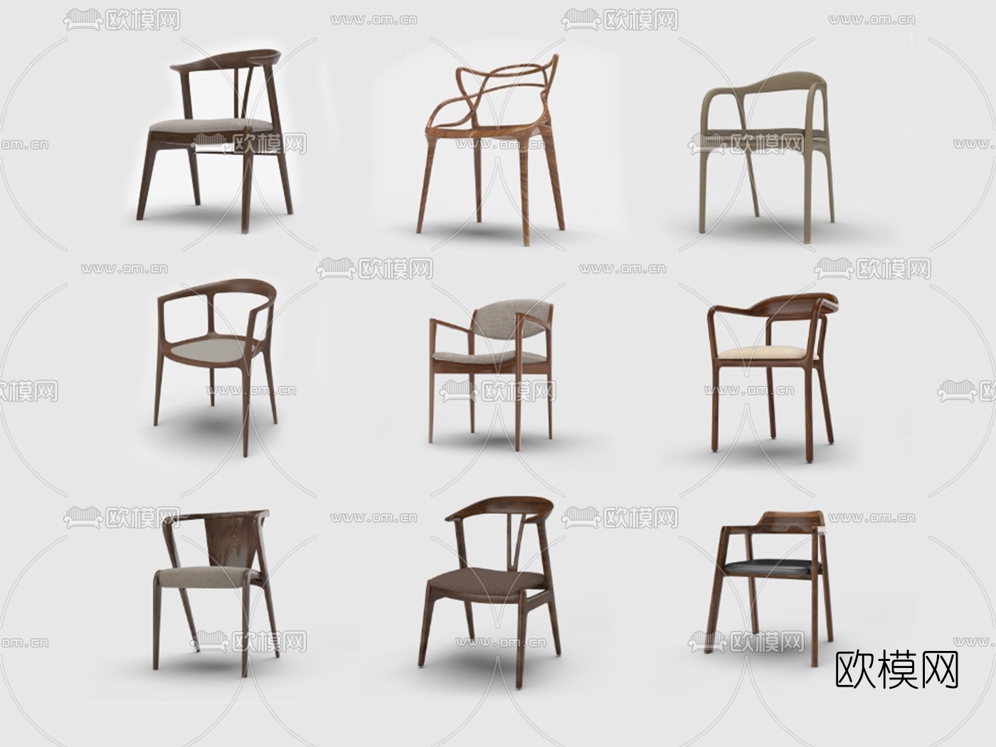 现代实木单椅su模型下载