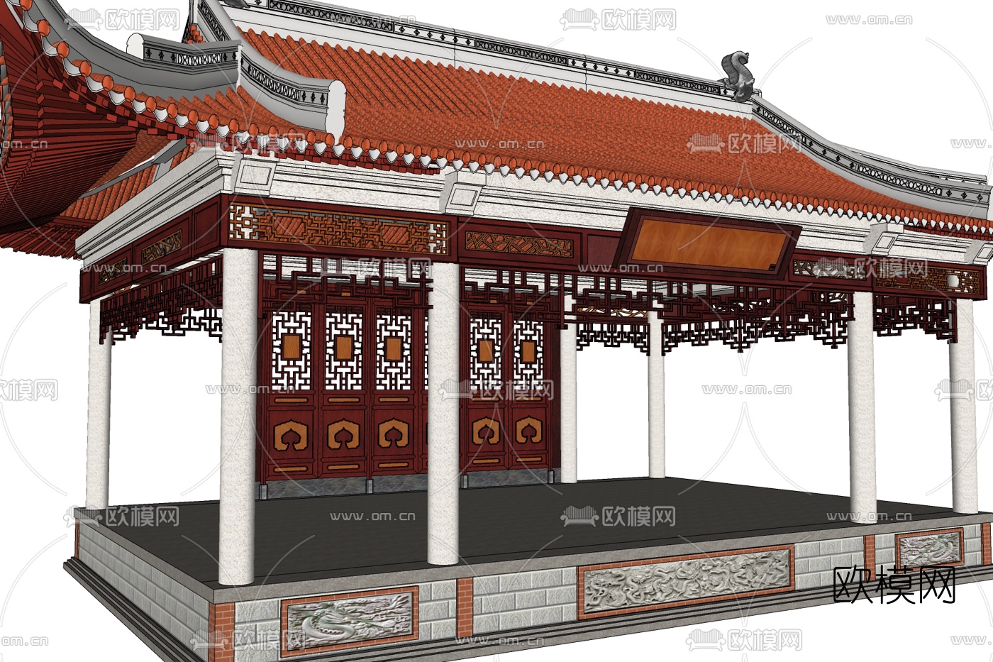 中式古建戏台免费su模型下载
