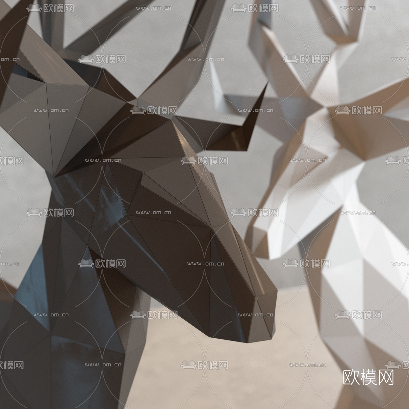 现代几何体装饰鹿饰品摆件3d模型下载（渲染图2）