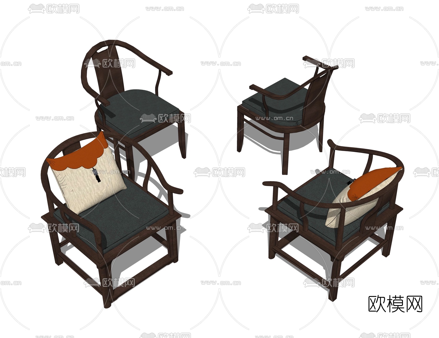 中式实木圈椅su模型
