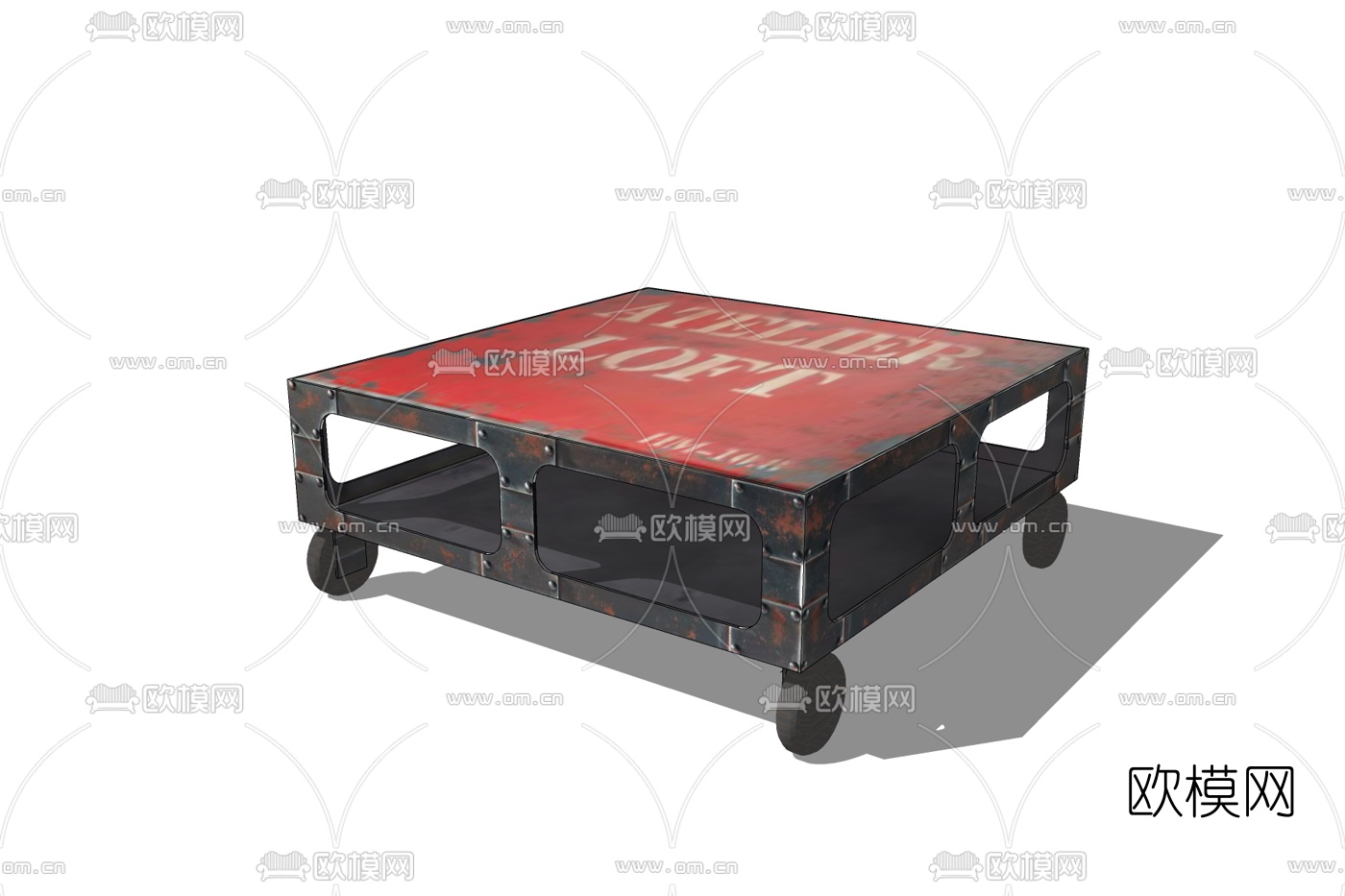 工业风实木茶几免费su模型下载