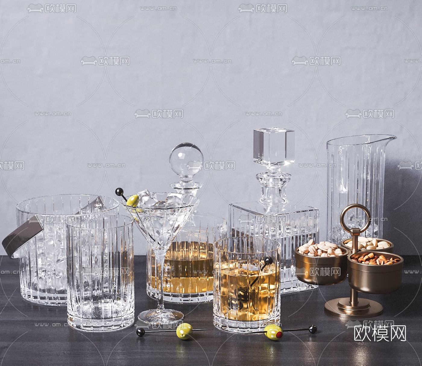 现代酒水酒瓶酒杯3d模型