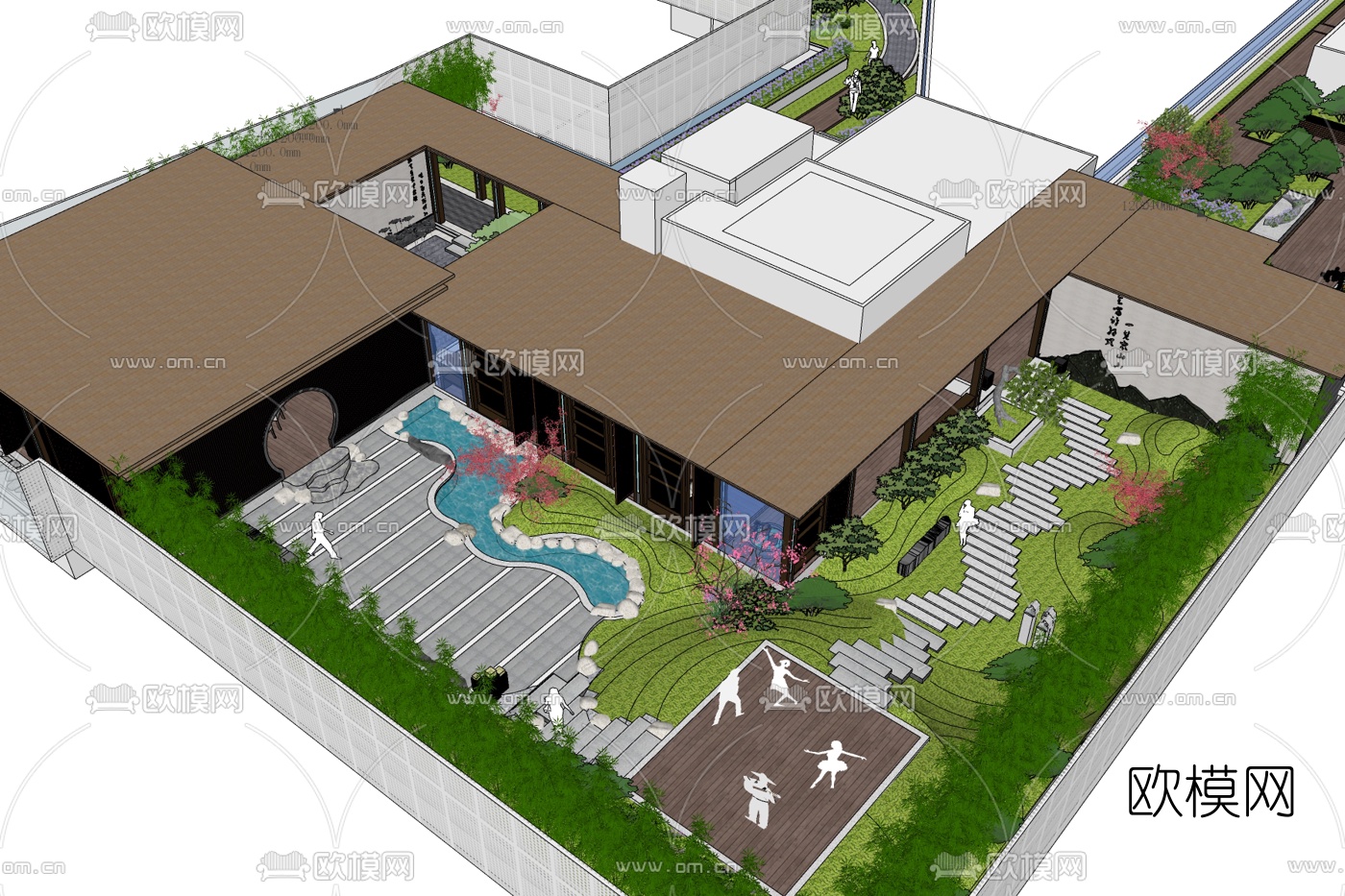 现代庭院花园免费su模型下载
