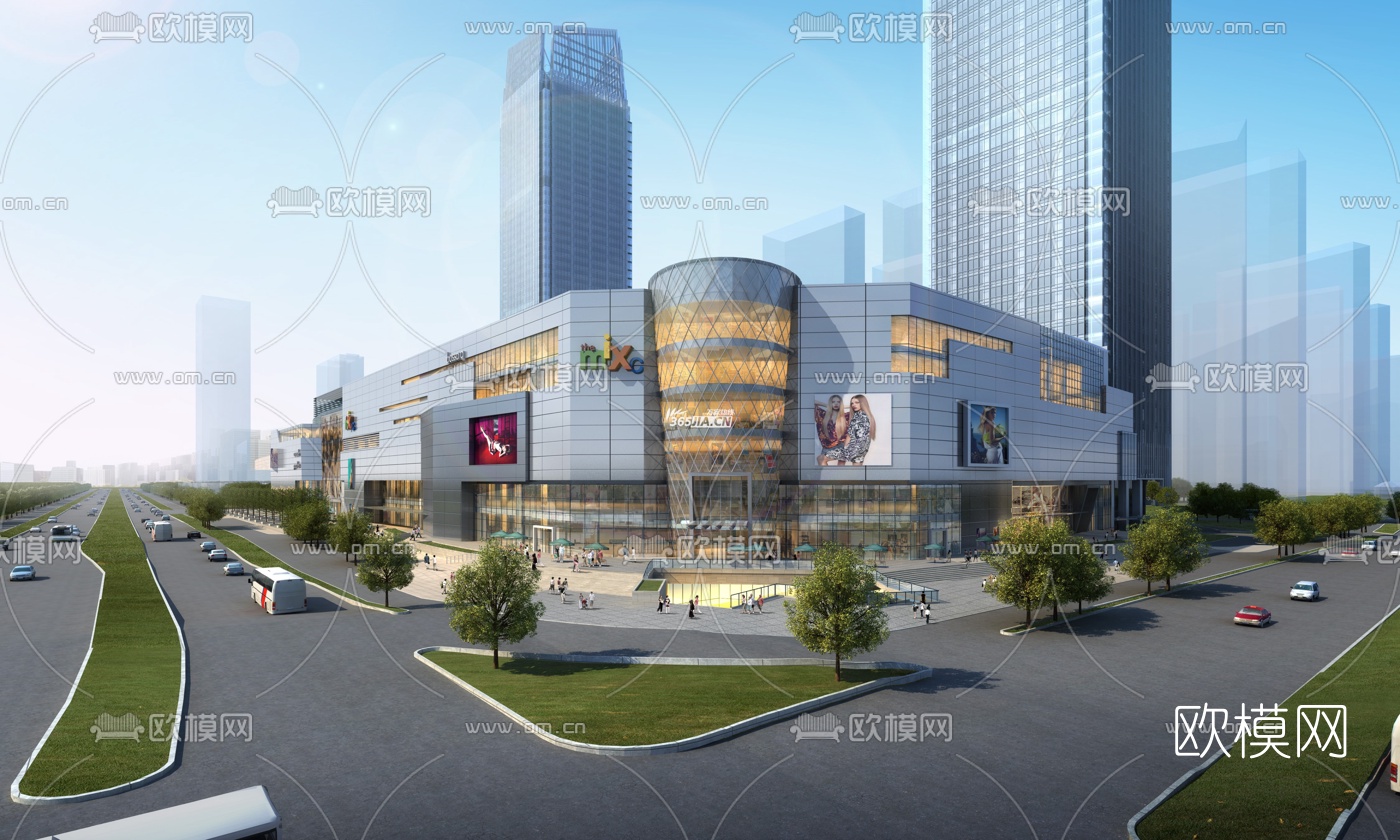 现代商业广场免费su模型下载（渲染图3）