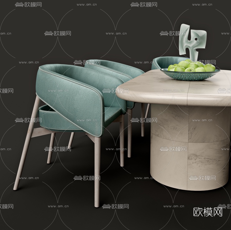 北欧简约餐桌椅3d模型下载（渲染图3）