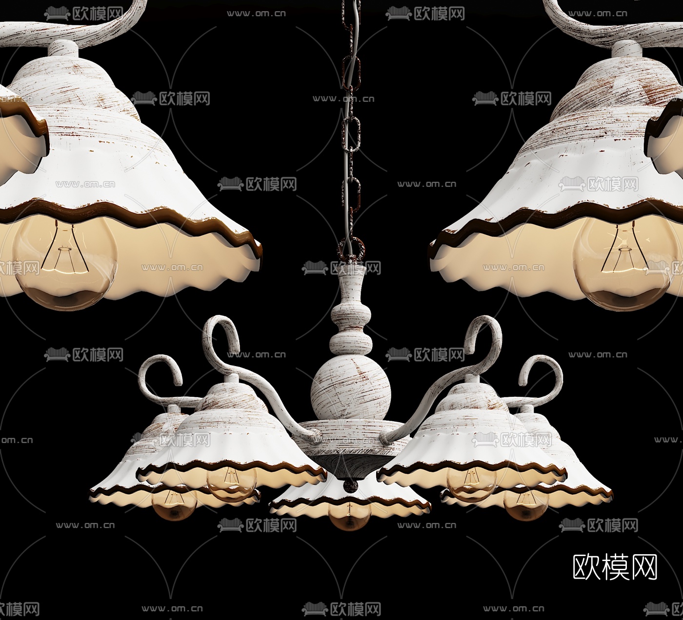 简欧复古多头吊灯3d模型下载